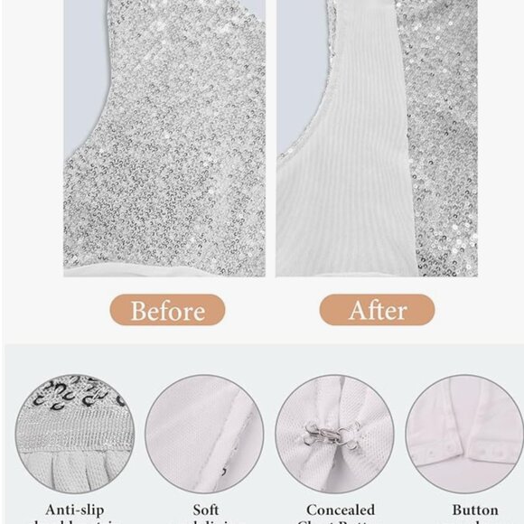 FAIABLE Sequin Bodysuit - Sparkly Glitter BodySuit for Women Deep V Sleeveless - Picture 2 of 5